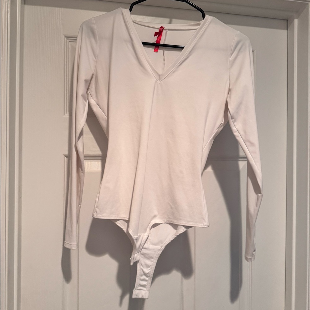 White V-Neck Long Sleeve Bodysuit